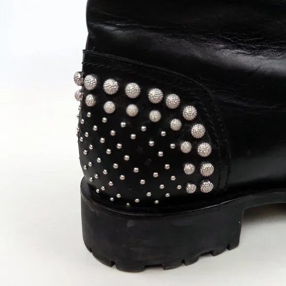 Alexander McQueen Studded Lug Sole Mid-Calf Leather Boots Made in Italy - Picture 8 of 11